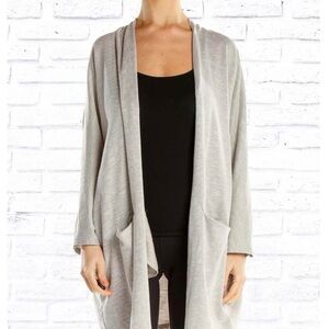 DONNI Gray Ribbed Open Front Cardigan Sweater OS Cozy Knit Pockets Minimalist